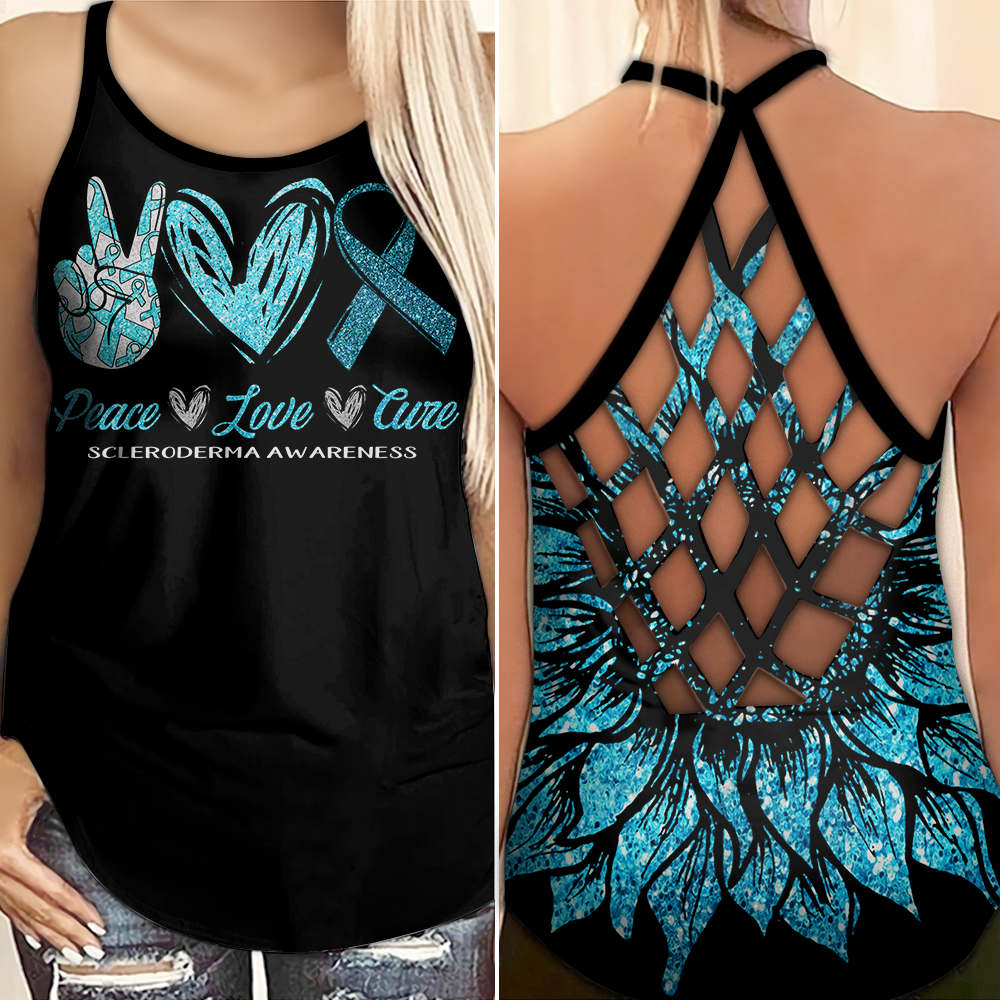 Scleroderma Awareness Criss Cross Tank Top Summer:  Peace Love Cure