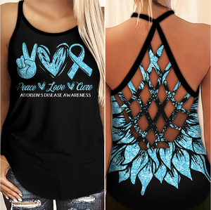 Addison's Disease Awareness Criss Cross Tank Top Summer:  Peace Love Cure