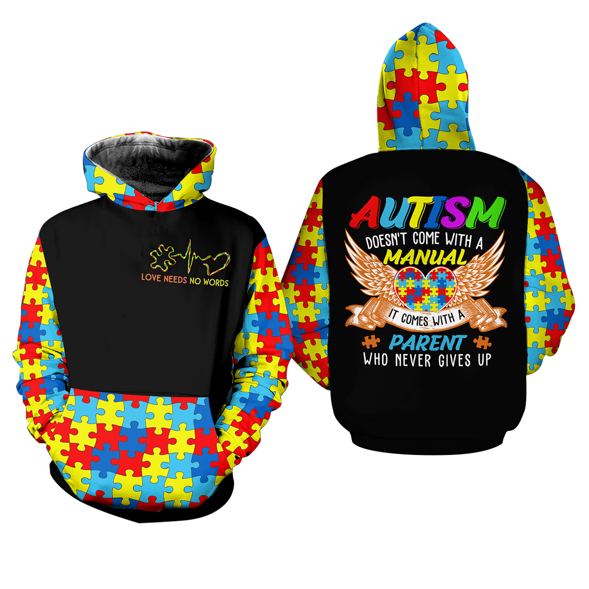 Love Needs No Words Autism Awareness Hoodie Full Print Shirt