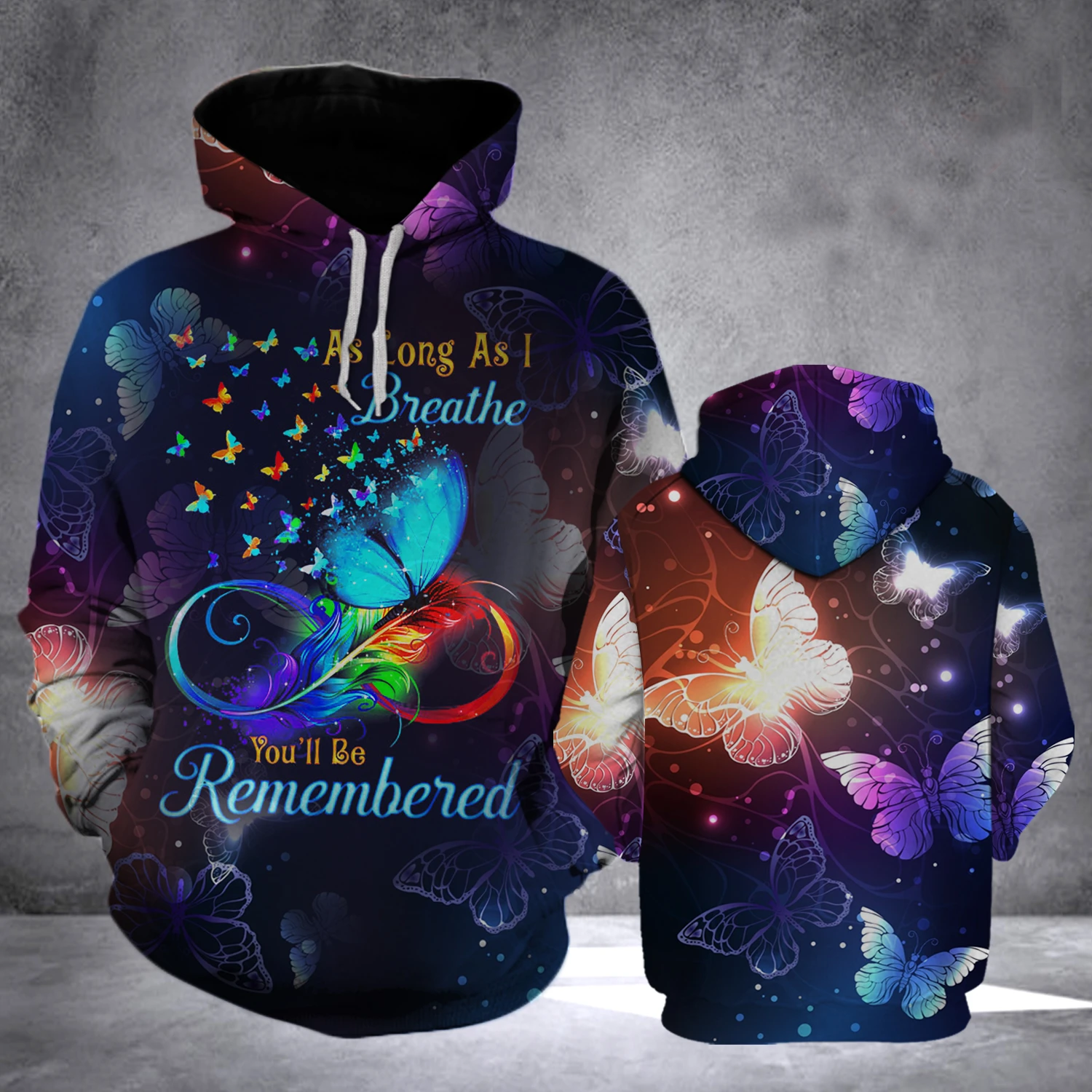 Butterfly Memory Hoodie 3D Memorial Hoodie 3D For Women Men : As Long As I Breathe You'll Be Remembered 0311