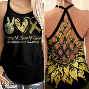 Childhood Cancer Awareness Criss Cross Tank Top Summer:  Peace Love Cure