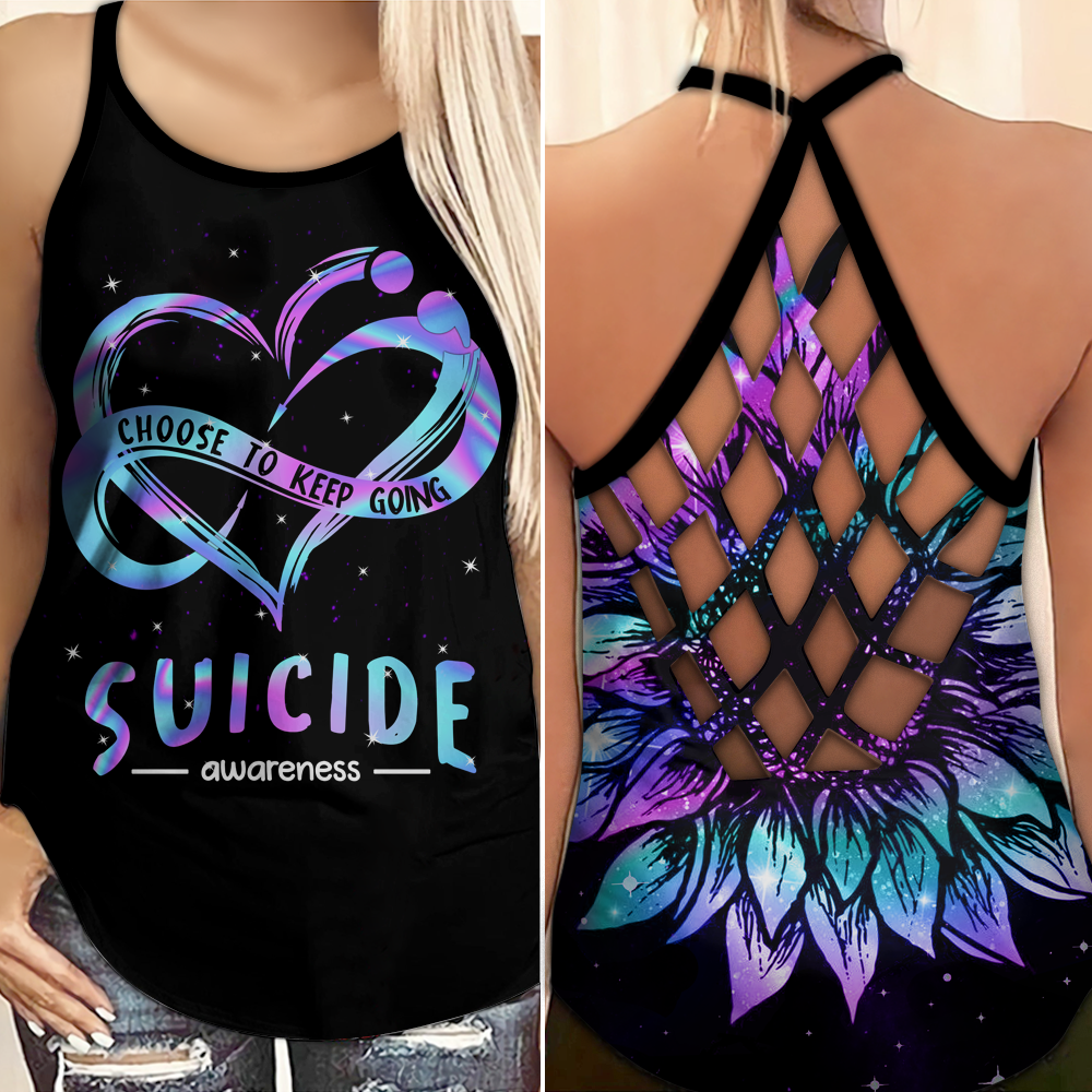 Suicide Awareness Criss Cross Tank Top Summer: Choose To Keep Going Heart