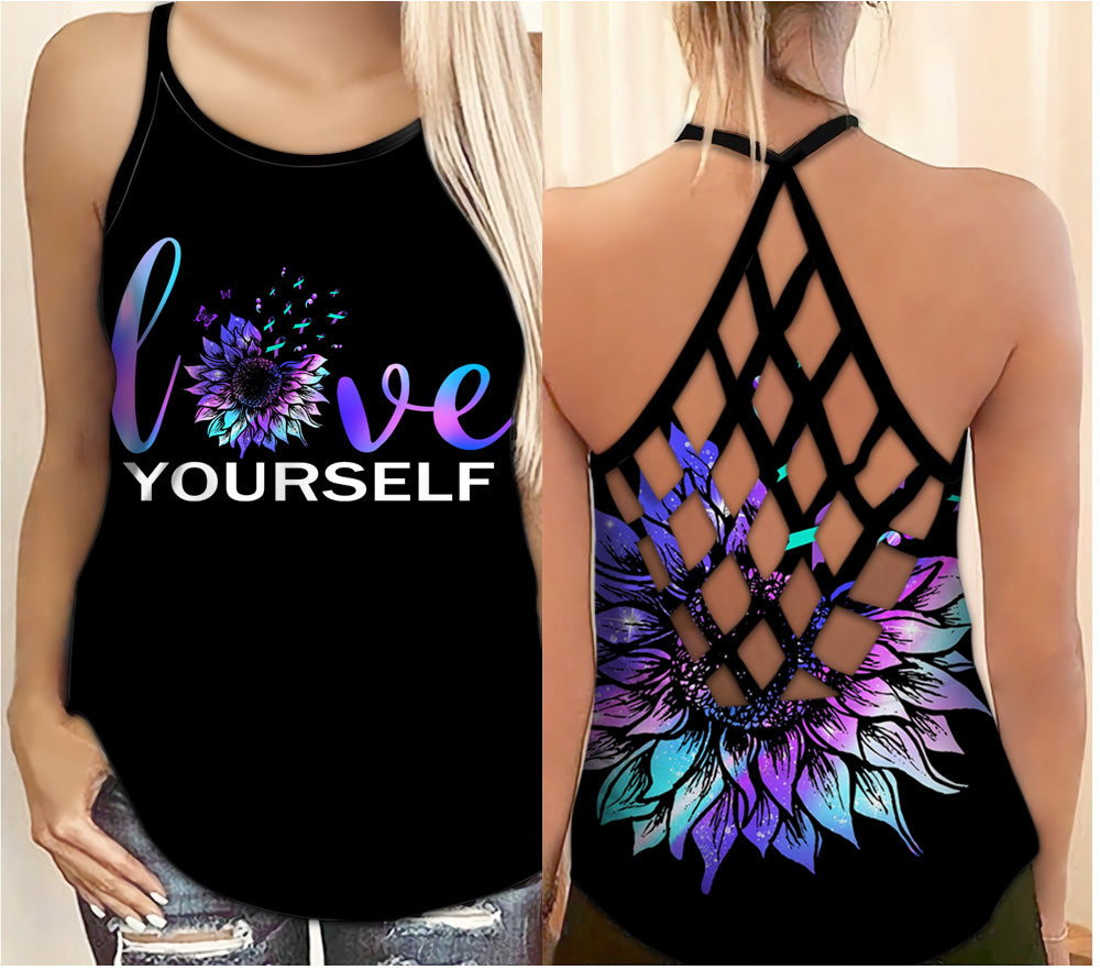 Suicide Awareness Criss Cross Tank Top Summer:  Love Yourself
