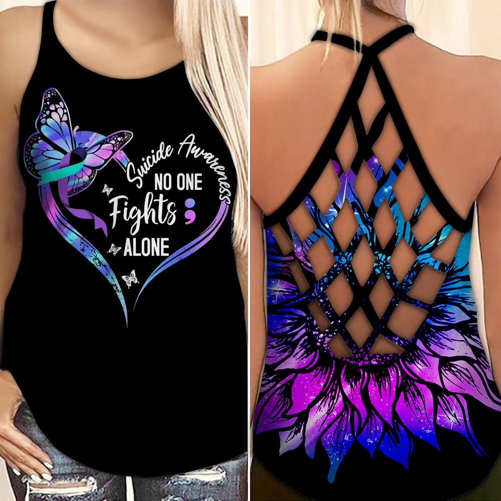 Suicide Awareness Criss Cross Tank Top Summer:  No One Fights Alone