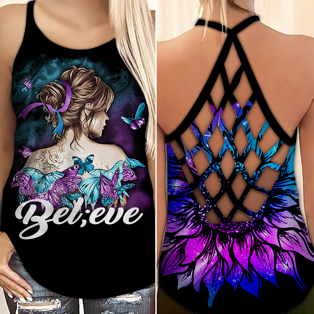 Suicide Awareness Criss Cross Tank Top Summer:  Believe
