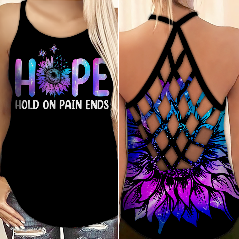 Suicide Awareness Criss Cross Tank Top Summer:  Hope Hold On Pain Ends