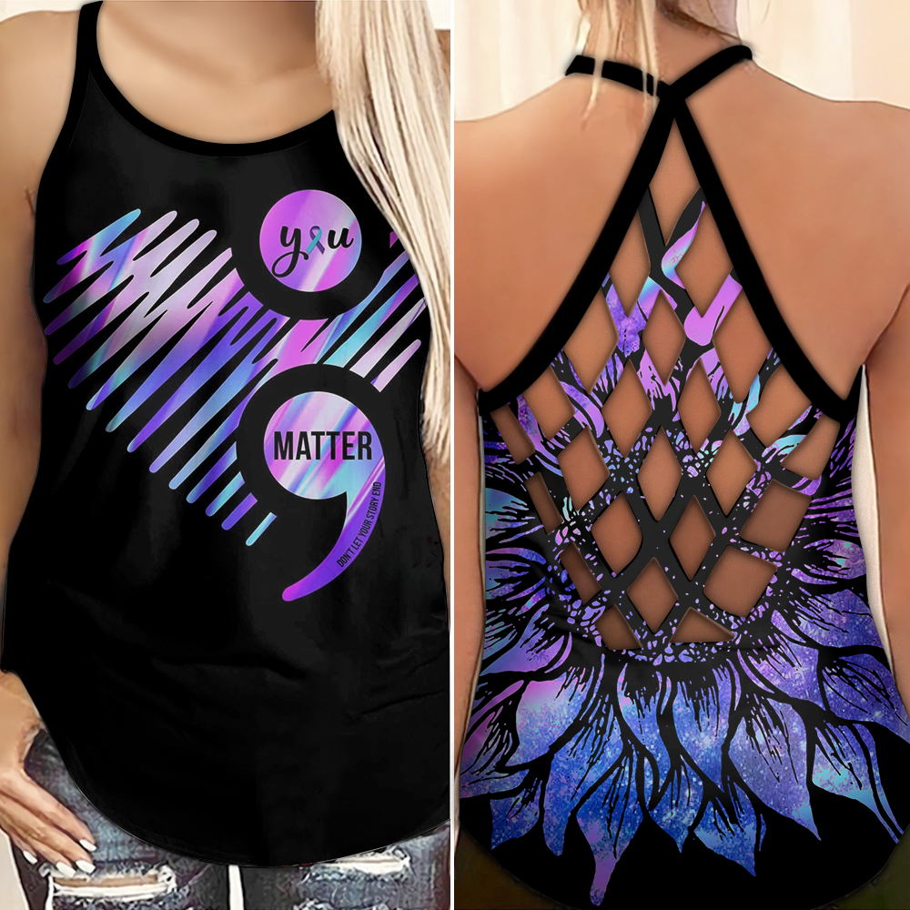 Heart Semicolon Suicide Awareness Criss Cross Tank Top Summer:  You Matter