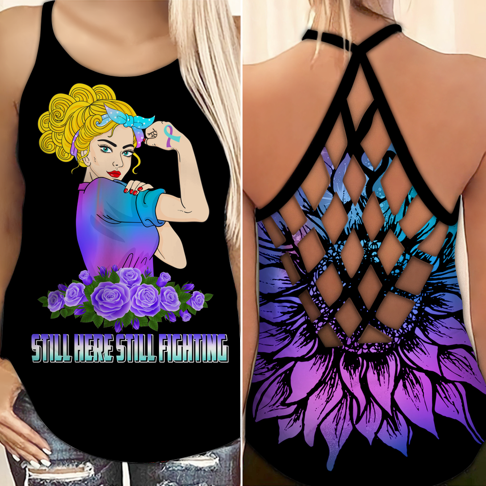 Girl Fighting Suicide Awareness Criss Cross Tank Top Summer:  Still Here Still Fighting