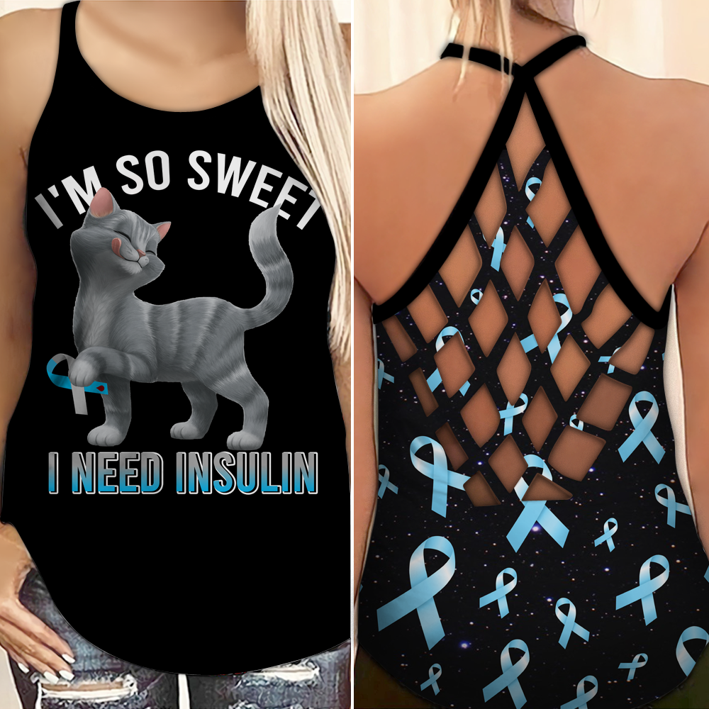Diabetes Awareness Criss Cross Tank Top Summer: I'm So Sweet I Need Insulin