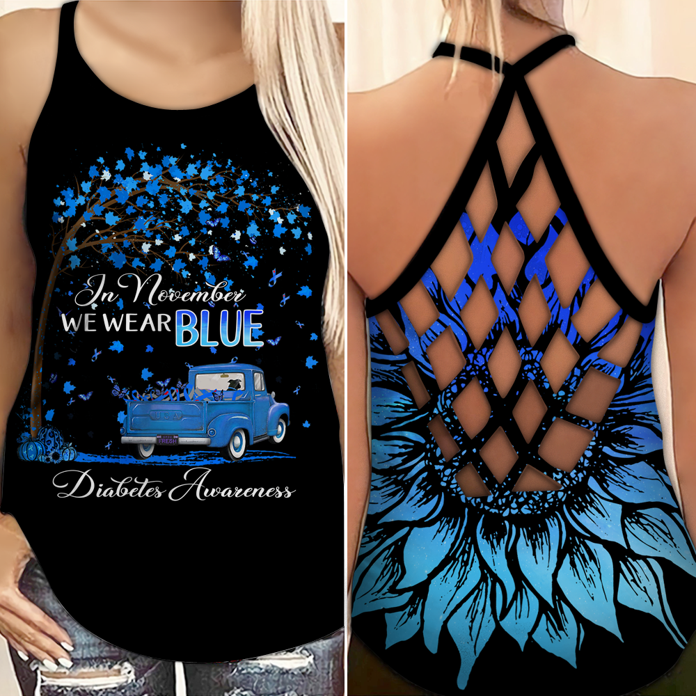 Diabetes Awareness Criss Cross Tank Top Summer: In november we wear blue