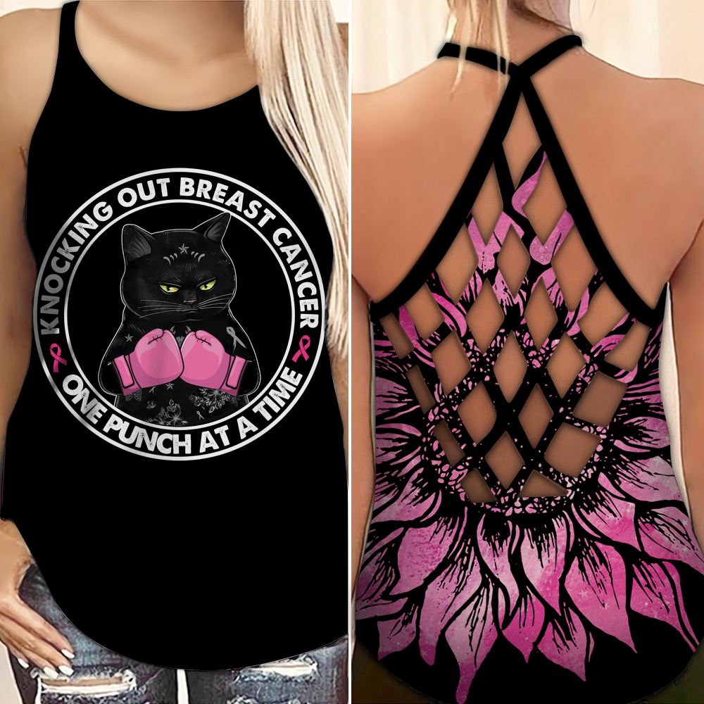 Breast Cancer Awareness Criss Cross Tank Top Summer: Knocking out breast cancer