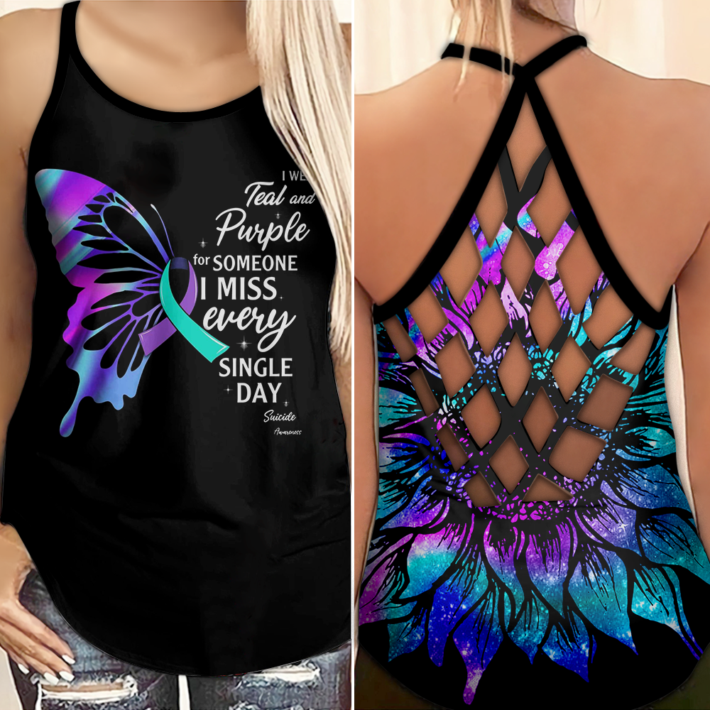 Suicide Awareness Criss Cross Tank Top Summer:  I wear teal and purple