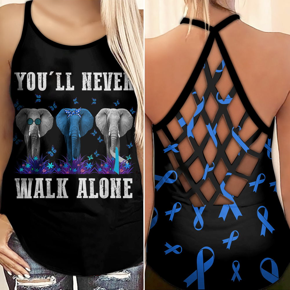 Diabetes Awareness Criss Cross Tank Top Summer: Elephants You'll Never Walk Alone