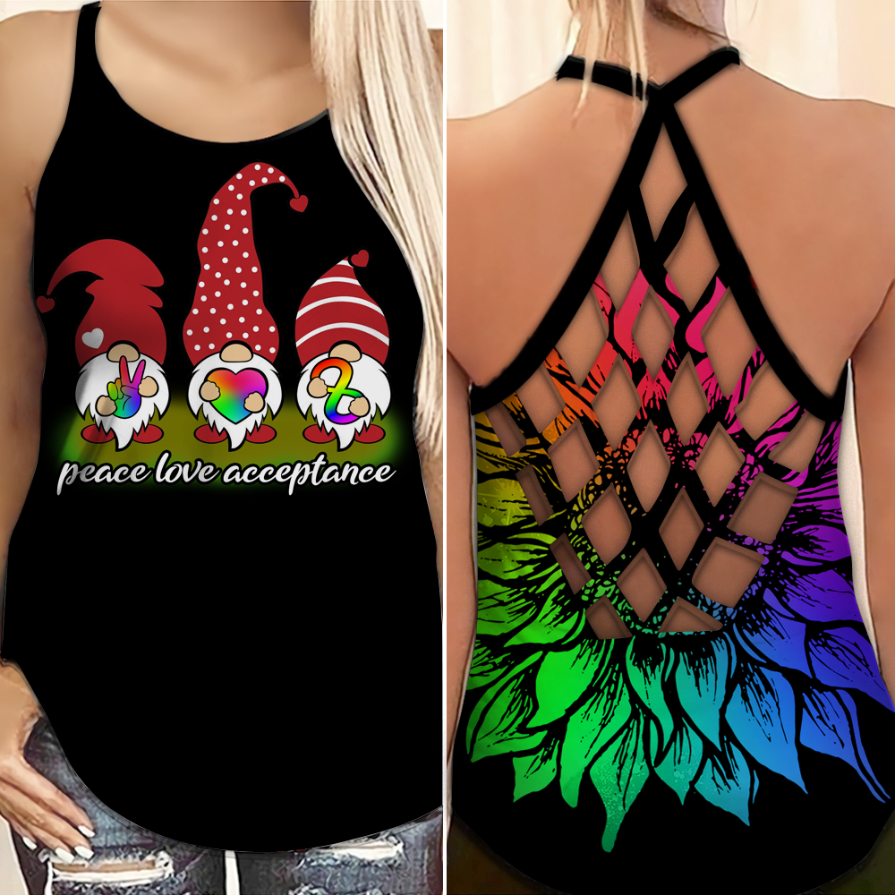 Autism Awareness Criss Cross Tank Top : Peace Love Acceptance