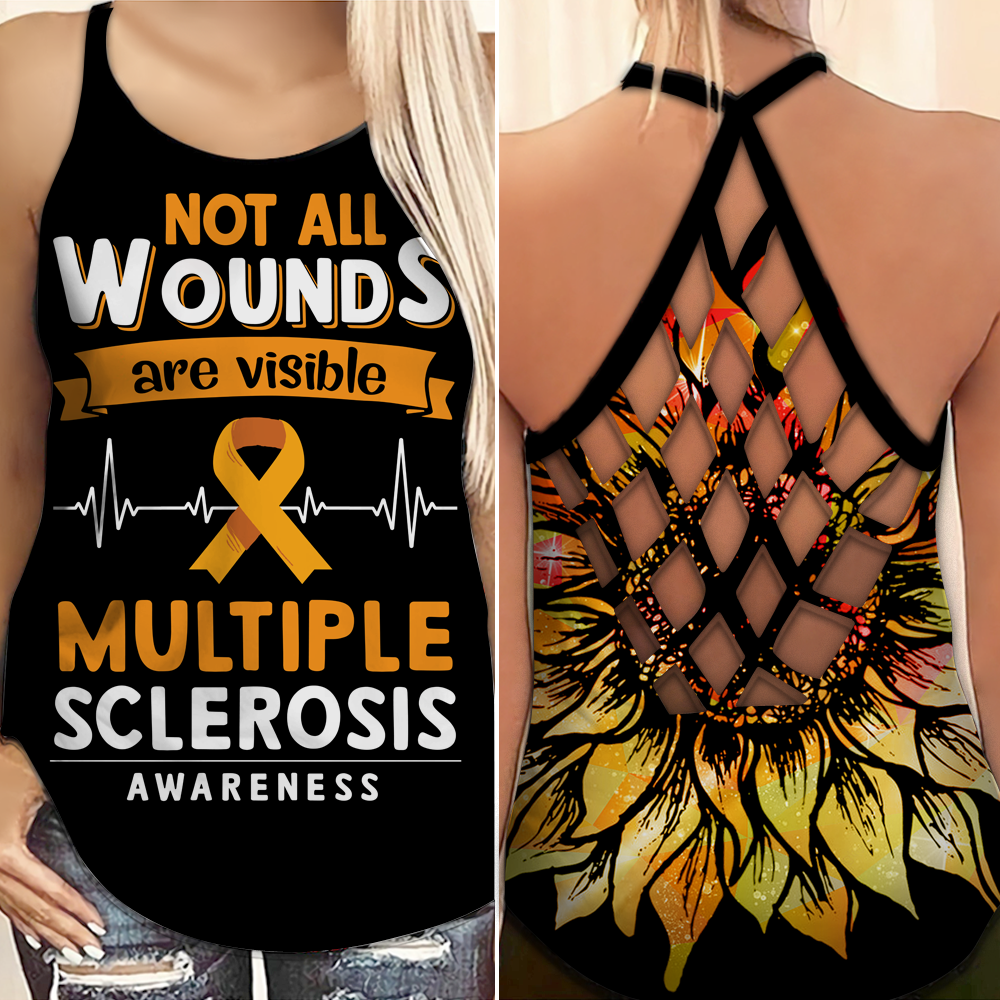 Multiple Sclerosis Awareness Criss Cross Tank Top Summer:  Not All Wounds Are Visible