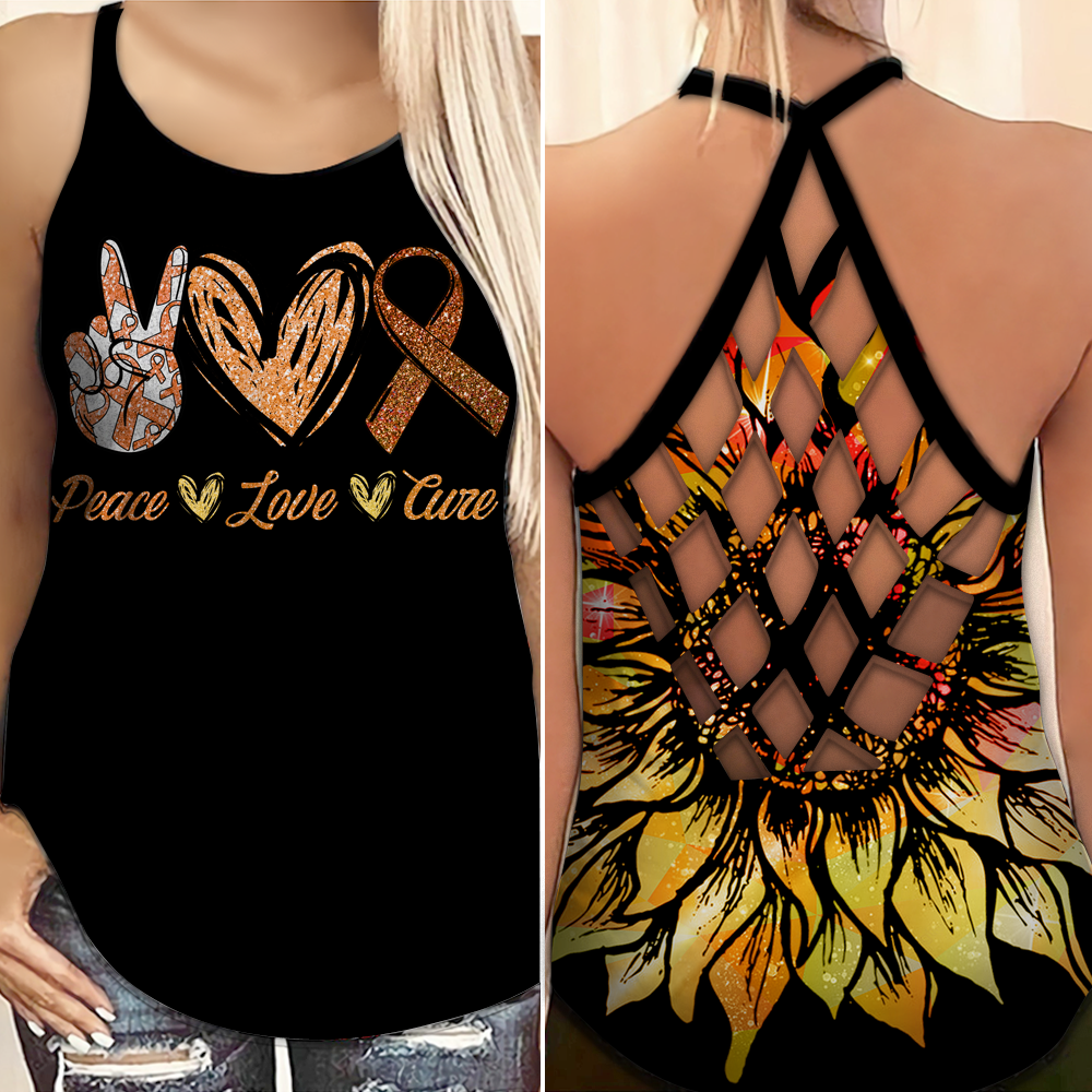 Multiple Sclerosis Awareness Criss Cross Tank Top Summer:  Peace Love Cure