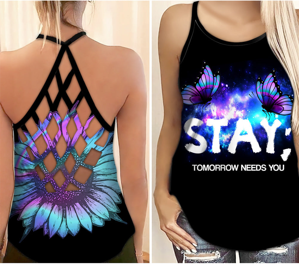 Suicide Awareness Criss Cross Tank Top Summer:  Stay Tomorrow Needs You