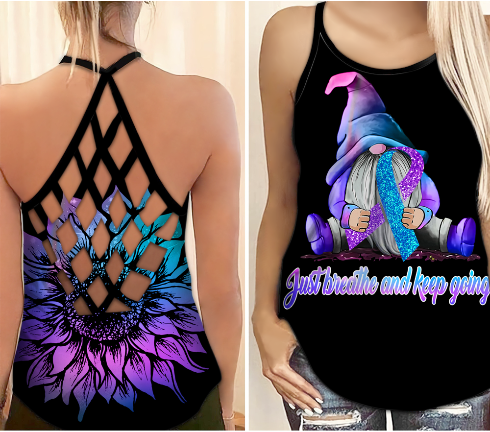 Gnome Suicide Awareness Criss Cross Tank Top Summer:  Just Breathe And Keep Going