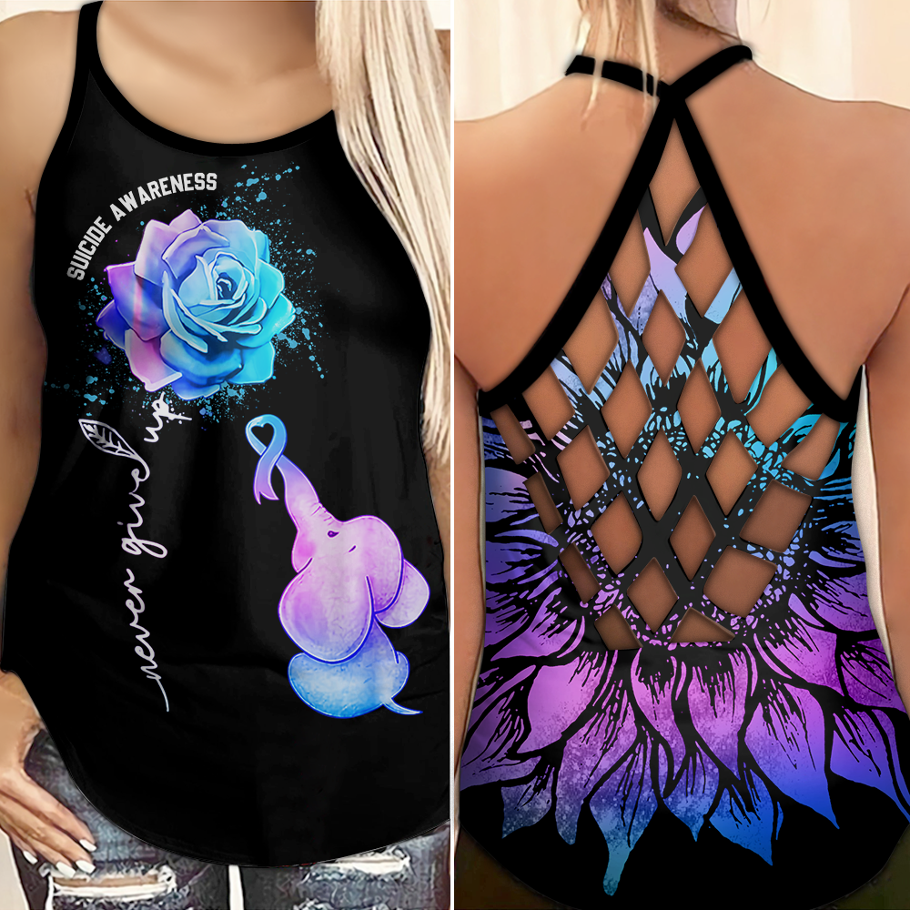 Suicide Awareness Criss Cross Tank Top Summer:  Ribbon Never Give Up