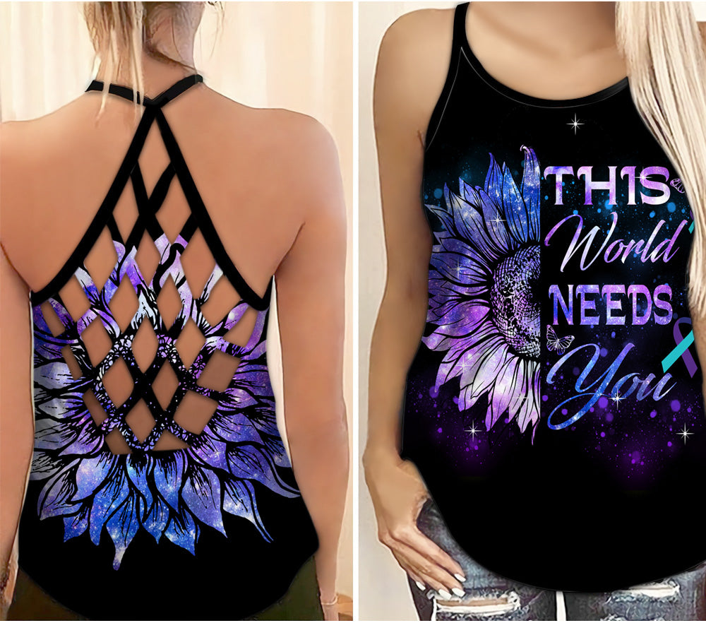 Suicide Awareness Criss Cross Tank Top Summer:  This world Needs You