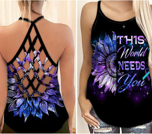 Suicide Awareness Criss Cross Tank Top Summer:  This world Needs You
