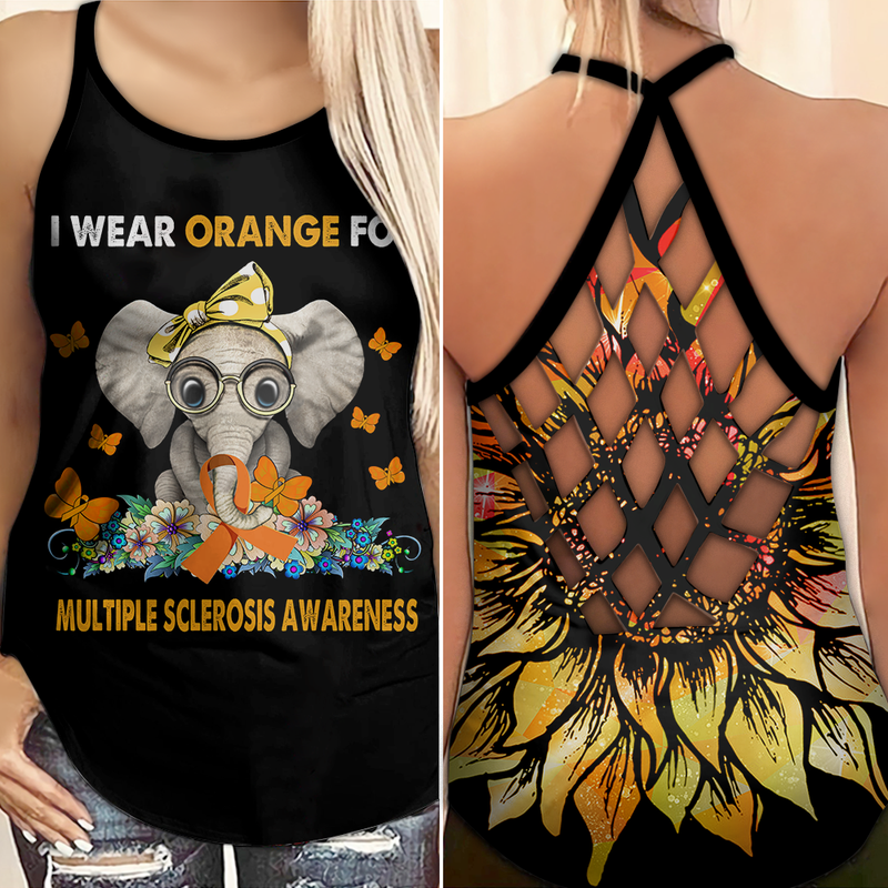 Multiple Sclerosis Awareness Criss Cross Tank Top Summer:  I Wear Orange