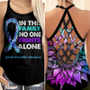 Suicide Awareness Ribbon Criss Cross Tank Top:  In this family No One Fights Alone