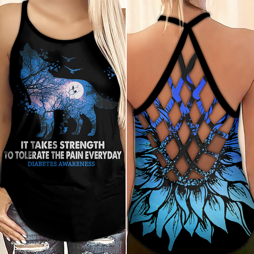 Diabetes Awareness Criss Cross Tank Top Summer: It takes strength to tolerate