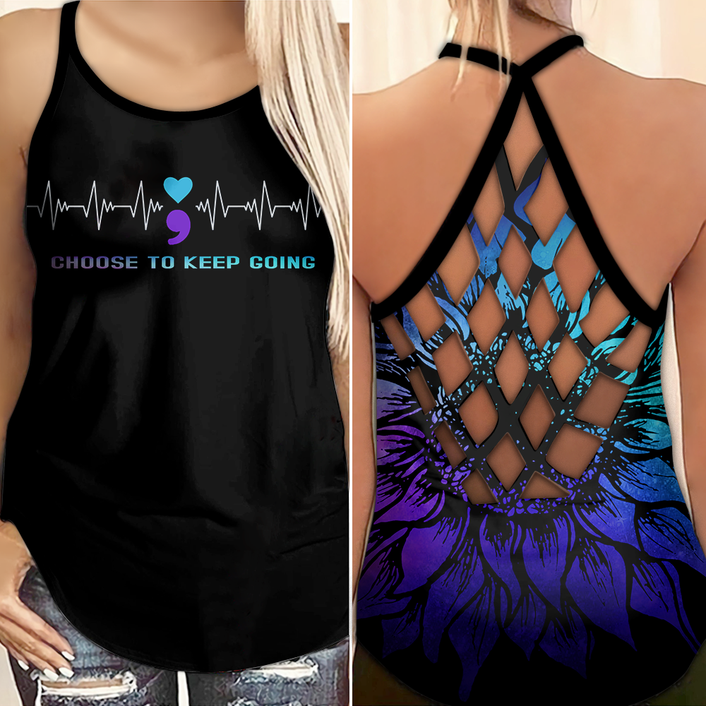 Heart Beat Suicide Awareness Criss Cross Tank Top Summer:  Choose to keep going 4