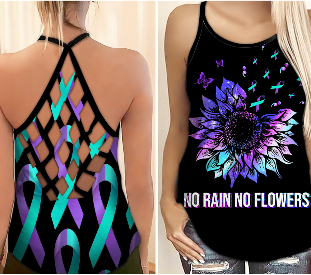 Suicide Awareness Criss Cross Tank Top Summer:  No Rain No Flowers