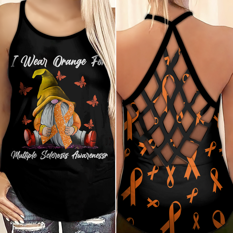Multiple Sclerosis Awareness Criss Cross Tank Top Summer: I wear orange for Gnome