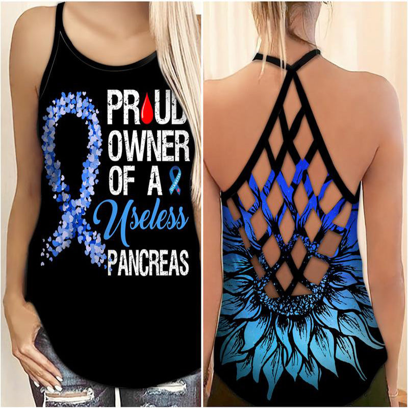 Diabetes Awareness Criss Cross Tank Top Summer: Proud Owner Of A Useless Pancreas