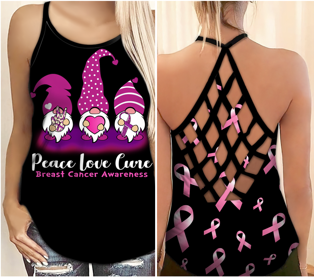Breast Cancer Awareness Criss Cross Tank Top Summer: Peace Love Cure