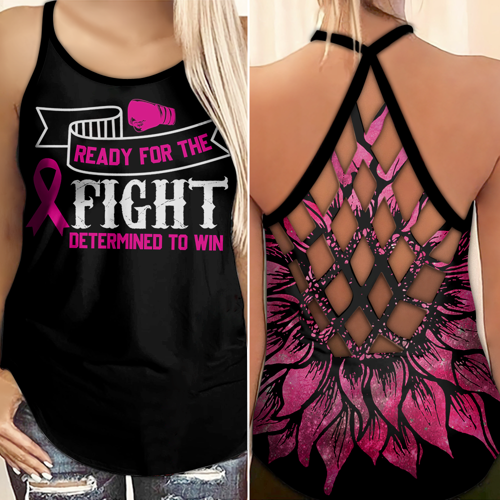 Breast Cancer Awareness Criss Cross Tank Top Summer: Ready for the fight determined to win