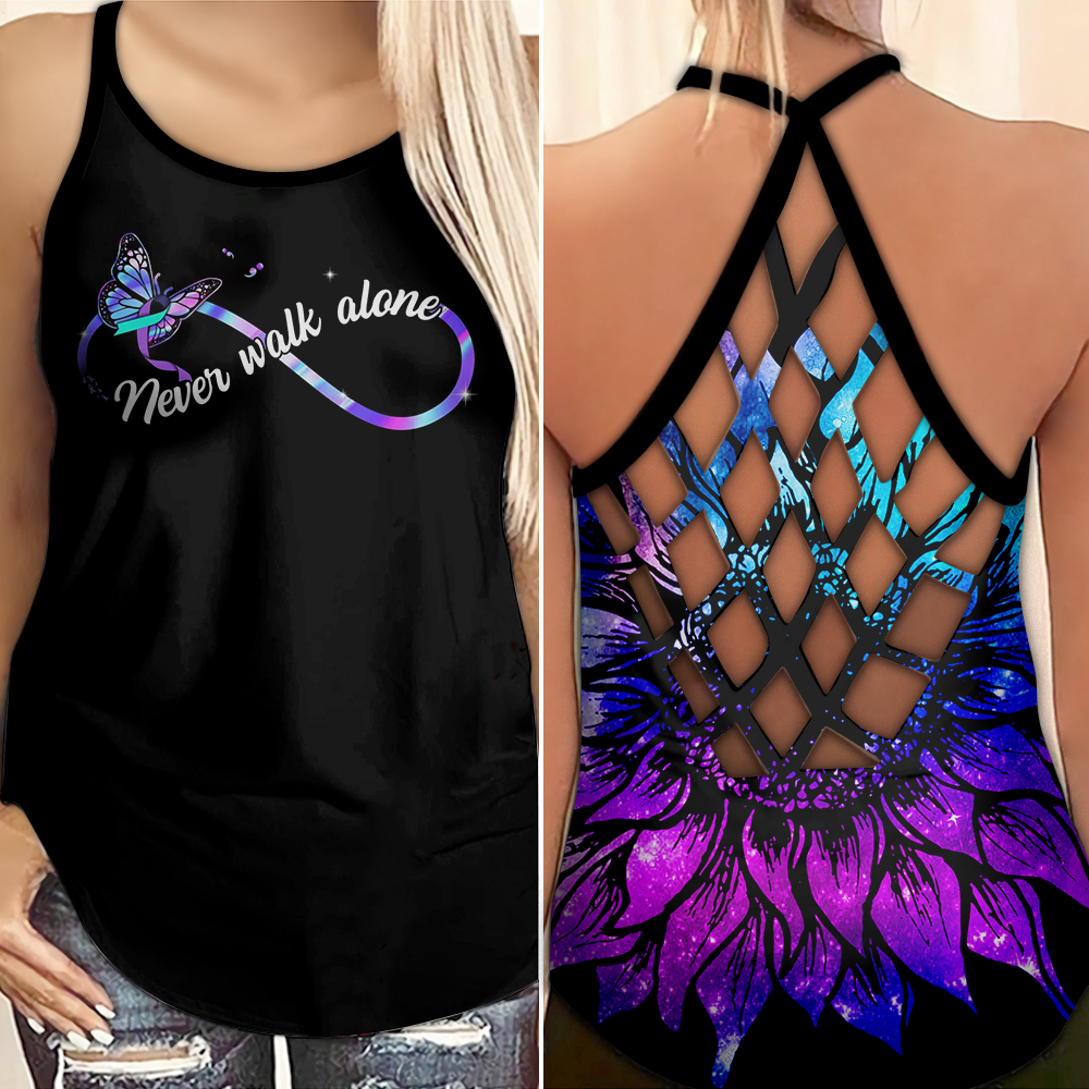 Suicide Awareness Criss Cross Tank Top Summer:  Never Walk Alone