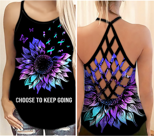 Sunflower Suicide Awareness Criss Cross Tank Top Summer:  Choose To Keep Going 3