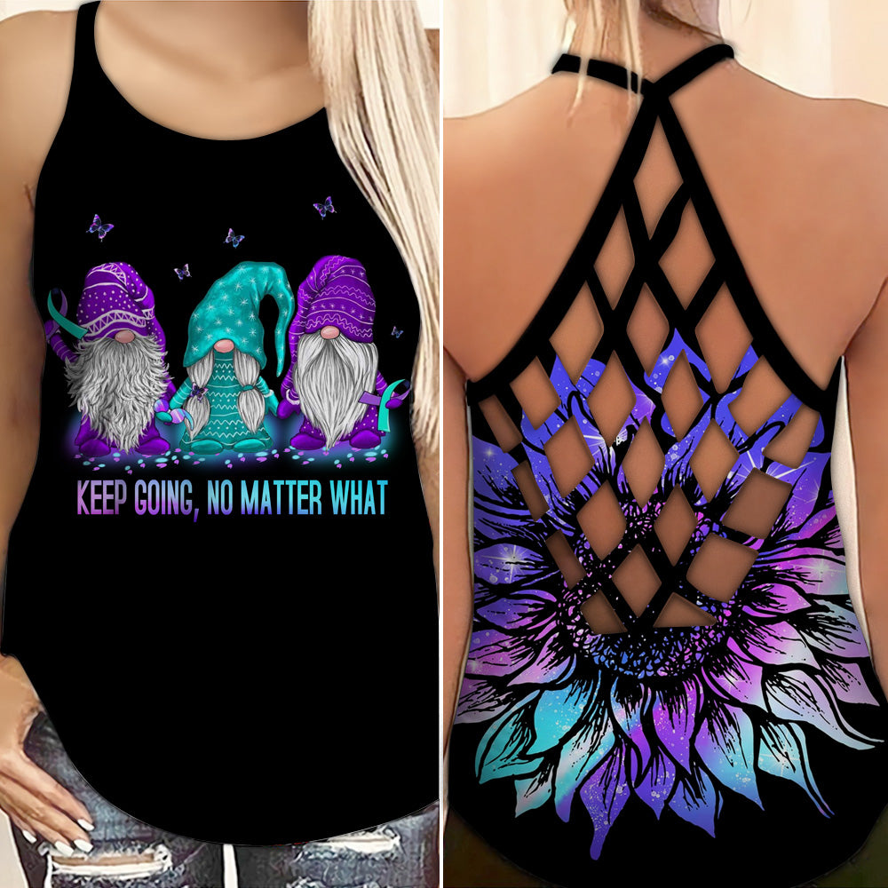 Suicide Awareness Criss Cross Tank Top Summer:  Keep Going No Matter What