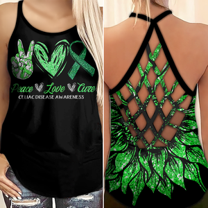 Celiac Disease Awareness Criss Cross Tank Top Summer:  Peace Love Cure