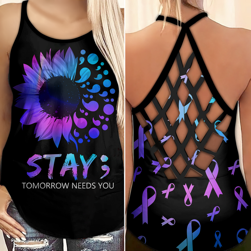 Suicide Awareness Criss Cross Tank Top Summer:  Stay tomorrow need you
