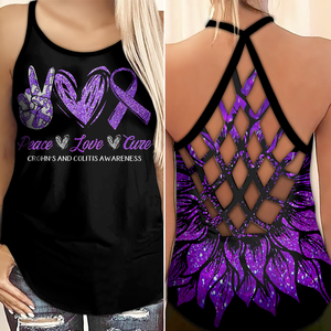 Crohn's and Colitis Awareness Criss Cross Tank Top Summer:  Peace Love Cure