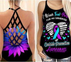 Suicide Awareness Criss Cross Tank Top Summer:  I Wear Teal Purple For My DAUGHTER