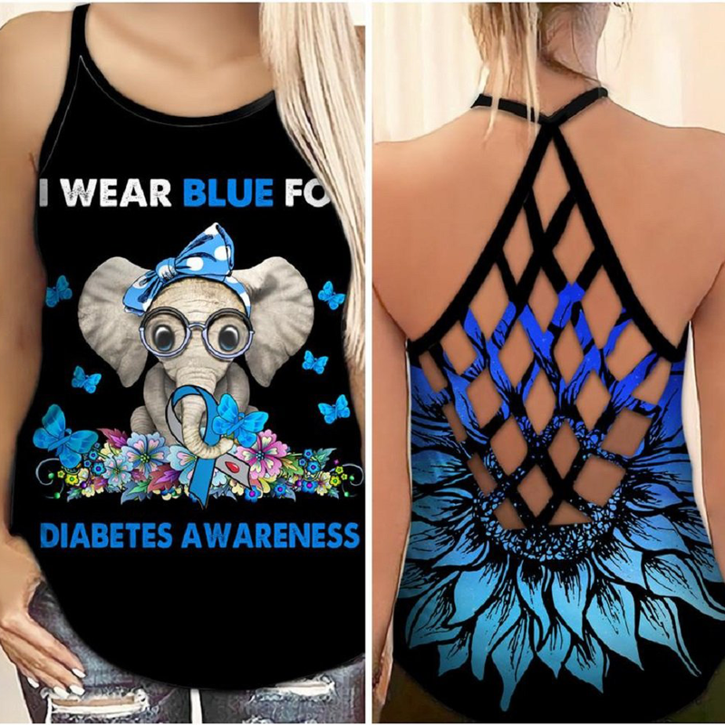 Diabetes Awareness Criss Cross Tank Top Summer: I Wear Blue For Diabetes Awareness