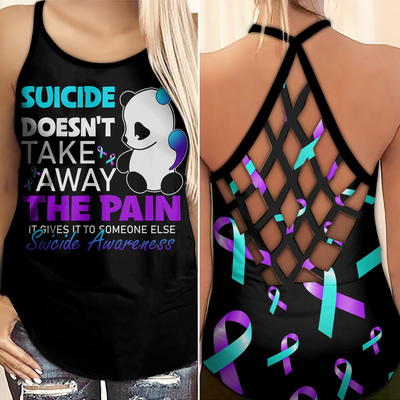 Suicide Awareness Criss Cross Tank Top Summer:  Suicide doesn't take away The Pain 2708