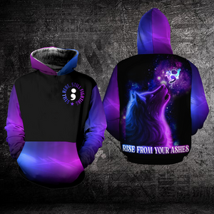 Suicide Prevention Awareness Hoodie Full Print : Rise from your ashes still here