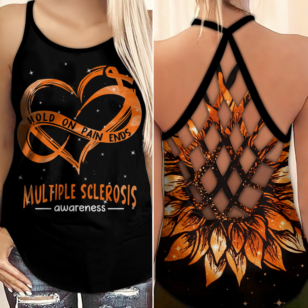 Multiple Sclerosis Awareness Criss Cross Tank Top Summer:  Hold on pain ends