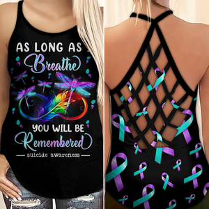 Suicide Awareness Criss Cross Tank Top Summer:  As long as i breathe 2108