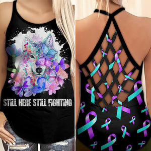 Suicide Awareness Criss Cross Tank Top Summer: Still here still fighting 2308