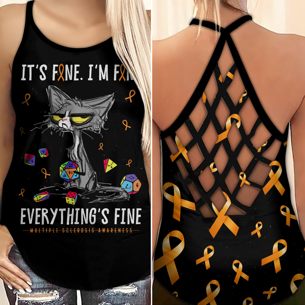Multiple Sclerosis Awareness Criss Cross Tank Top Summer: It's Fine I'm Fine Everything's Fine 2308
