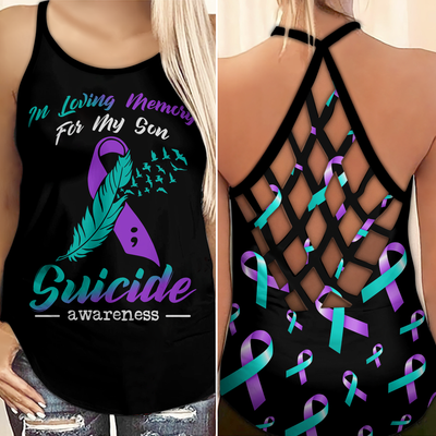 Suicide Awareness Criss Cross Tank Top Summer:  In loving memory for my son 20082