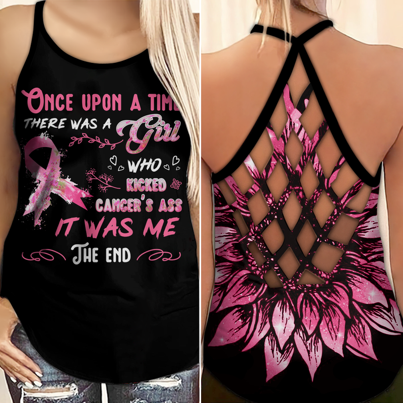 Breast Cancer Awareness Criss Cross Tank Top Summer: Once upon a time ribbon